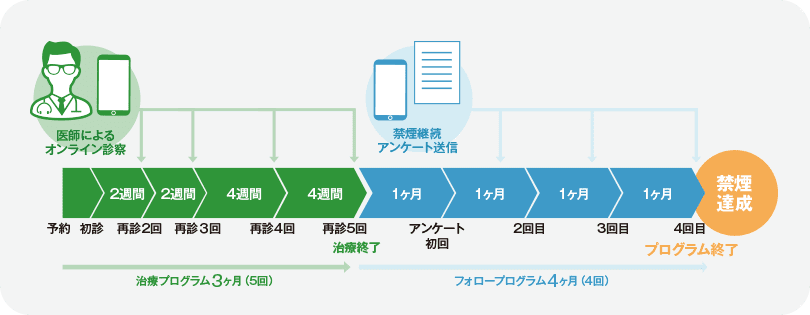 チャンピックス 治療プログラム　7ヶ月コースの流れ